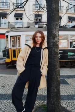 Mode Teddy Kåpe D Varm teddyfleece-kåpe